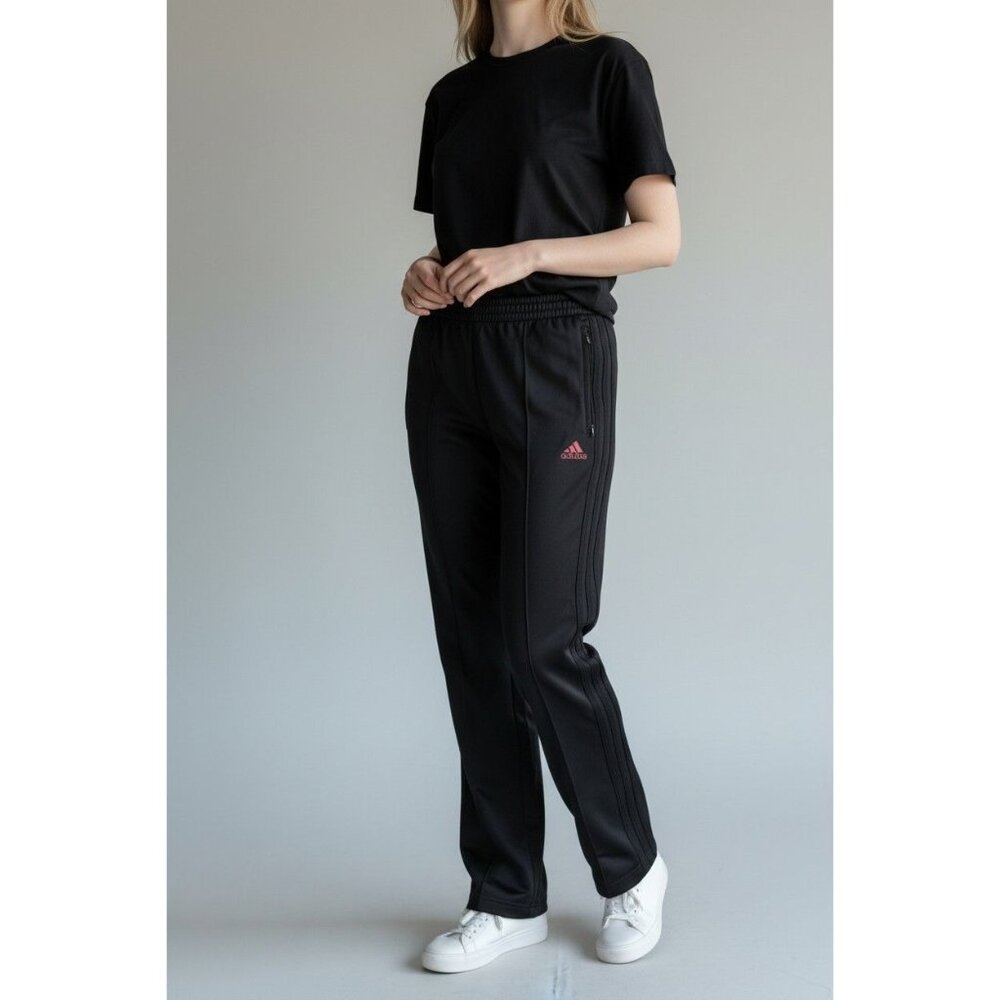 Adidas Black Athletic Track Pants Size S With Elastic Waistband & Zippered Pocke